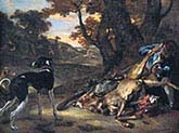 Huntsman cutting up a Dead Deer with Two Deerhounds